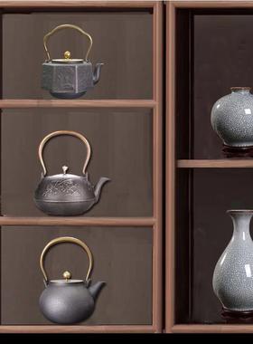 新中式家居摆设样板房间软装饰品茶室铁壶茶壶茶具博古架摆件花瓶