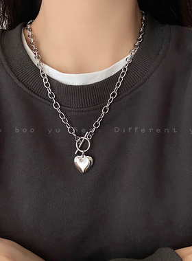 极速甜酷辣妹爱心OT扣项链女钛钢不掉色卫衣链Q小众嘻哈个性毛衣