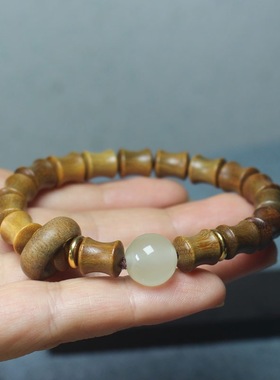 极速绿檀木竹节手串跑q环文玩节节高升天然老檀香手持佛珠古风手