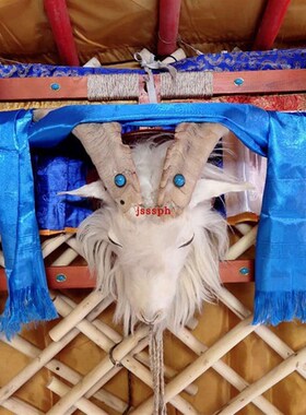 极速蒙古餐厅装饰木架镶钻羊头骨标本天然真羊头工艺X品羊头骨挂