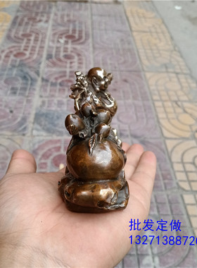极速新品福寿f弥勒佛黄铜仿古做旧铜器家居桌面摆件招财进宝佳节