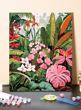 极速数字油画diy手工填充清新自然绿色盆摘植物S装饰画手绘涂色油