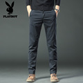 新款 高端弹力潮流百搭修身 秋冬季 加绒裤 子 直筒休闲裤 花花公子男士