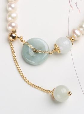 极速手链天然平安小l众扣14k金女简约设计和田玉珍珠翡翠包玉石手