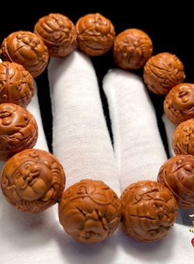极速正圆龙纹桃核手链雕刻财弥核雕财神弥勒佛文玩U小核桃手串非