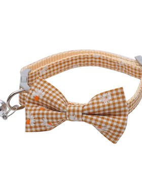 极速Pet collar catn dog plaid daisy flower bow adjustable be