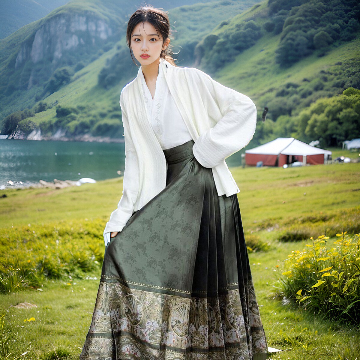 新中式国风女装宋制改良汉服成人绿色马面裙日常套装半身长裙夏季 - 图3