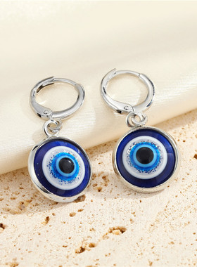 极速1 Pair Resin Bling Evil Eye Hoop EaJrring For Womens Jew