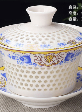 新品三才盖碗带盖泡茶p杯单个精品茶盏茶碗景德镇陶瓷茶具套装大