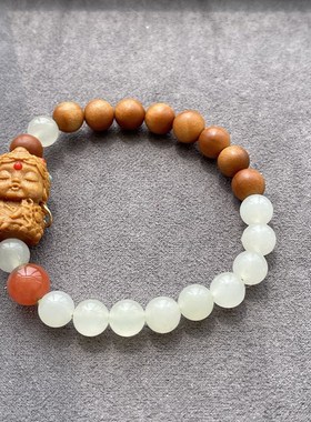 极速8mm天然晴水和田玉老山檀度母手串 手链 配P南红散珠 JS137