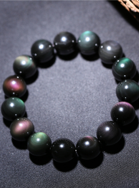 极速醉水晶 天然强双彩眼w黑曜石手链男士女款手串 H23