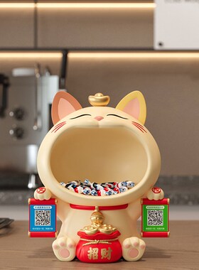 新品招财猫摆件店铺收银台前y台发财猫装饰收钱二维码新店开业大