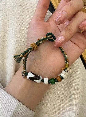 极速虎牙天珠手绳l 搭配牛骨桶珠 纯铜唐卡牌子 DM310