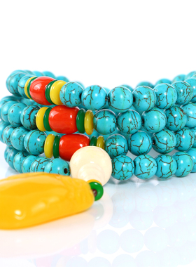 极速民族风绿松石k手链108颗佛珠手串毛衣链项链饰品男女节日生日