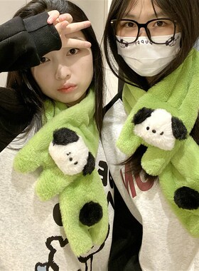 新品可爱小围巾女冬季2r023新款学生百搭情侣围脖手套加厚防寒毛