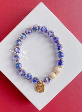 极速香灰瓷搭配切l片琉璃手串粉金棕蓝绿色五色原珠改编款设计现