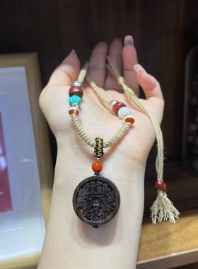 极速沉香山鬼花钱毛衣链 搭配玛瑙一线天 S紫檀 CF251