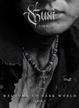 极速GUXI【星l夜审判】个性十字架串珠钛钢项链小众设计毛衣链饰