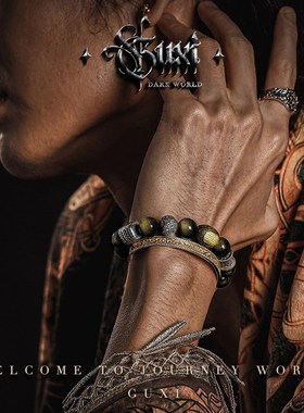 极速GUXI【灵鉴】金黑曜石手链男生复古黑檀木珠子手串送Z男友520