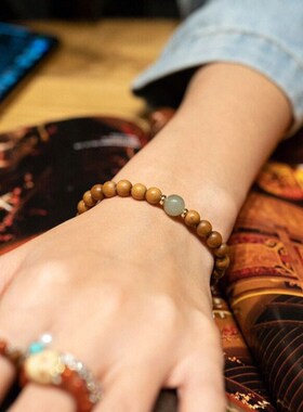 极速印度老山檀手串檀香木佛珠手链黑肉K虎皮纹沉水老型珠男女文