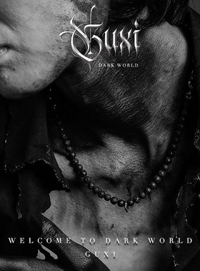 极速GUXI【微尘m】复古钛钢项链男设计感小众 火山石串珠毛衣链高