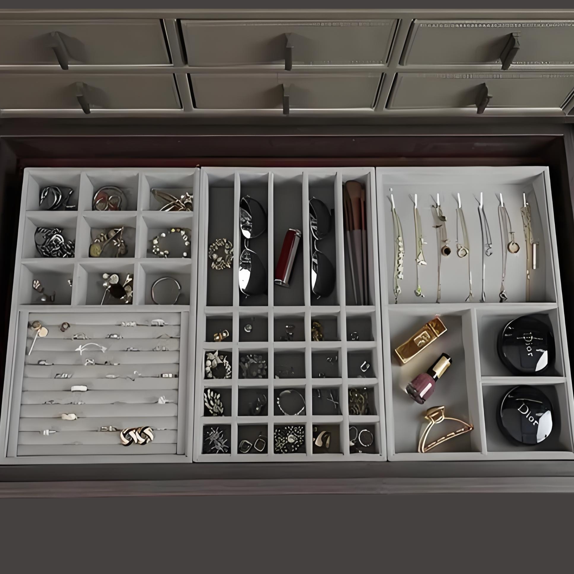 Customized leather velvet jewelry box bracelet necklace watch ring dressing table drawer compartment storage box tray