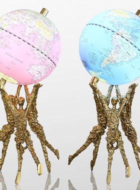 《团结力量》可发光地球仪摆件客厅玄关办O公室轻奢创意铜工艺