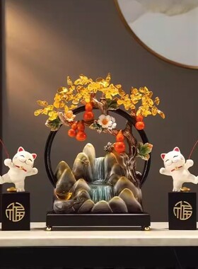 新中式招财猫摆件入户高端客厅玄关酒柜电视柜装饰品高档乔迁礼物