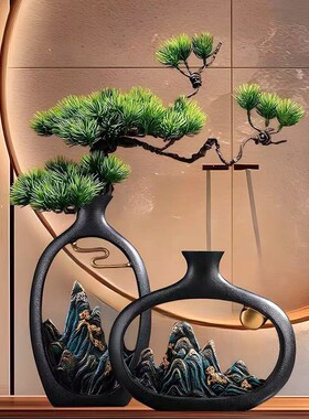 新中式高档轻奢酒柜装饰品花瓶摆件客厅家居办公室茶室博古架摆设