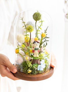 阿楹 ins微景观绿植治愈摆件花猫咪工J位玄关电视柜装饰玻璃瓶礼