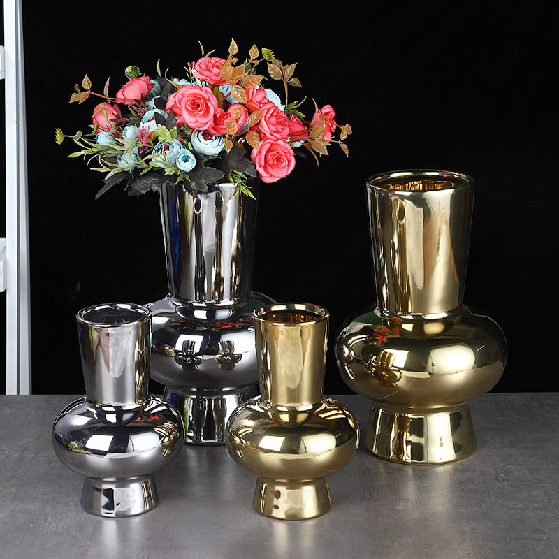 创意电镀银色陶瓷花瓶花插  北欧玄关客厅样板间桌面摆件饰品软装,淘宝优惠券,粉丝福利购,淘宝优惠卷