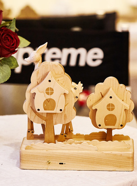 小鹿呦呦可爱创意送礼可充电八音盒木质摆件（摘星客）