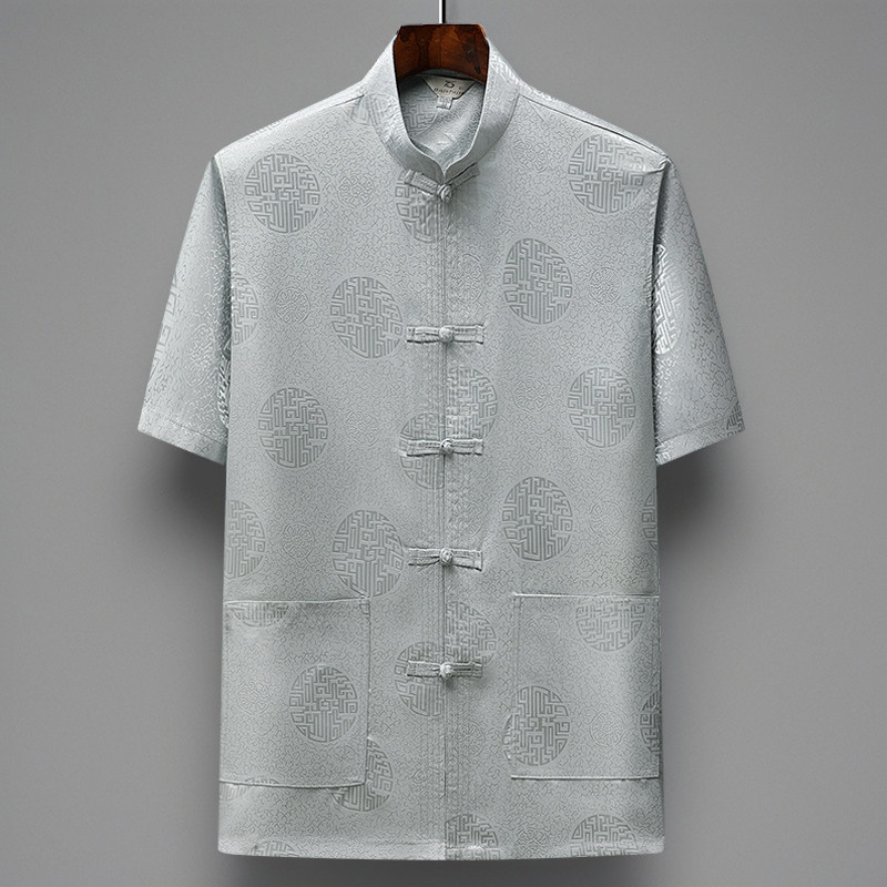 唐装男中老年人中国风夏季薄款短袖冰丝立领老人衣服爷爷生日夏装,淘宝优惠券,粉丝福利购,淘宝优惠卷