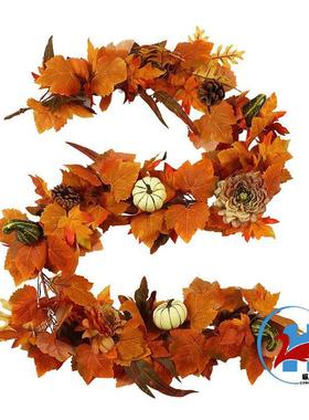 仿真多款枫叶南瓜藤条节日摆件秋季藤条花环感恩节橱窗门窗装饰