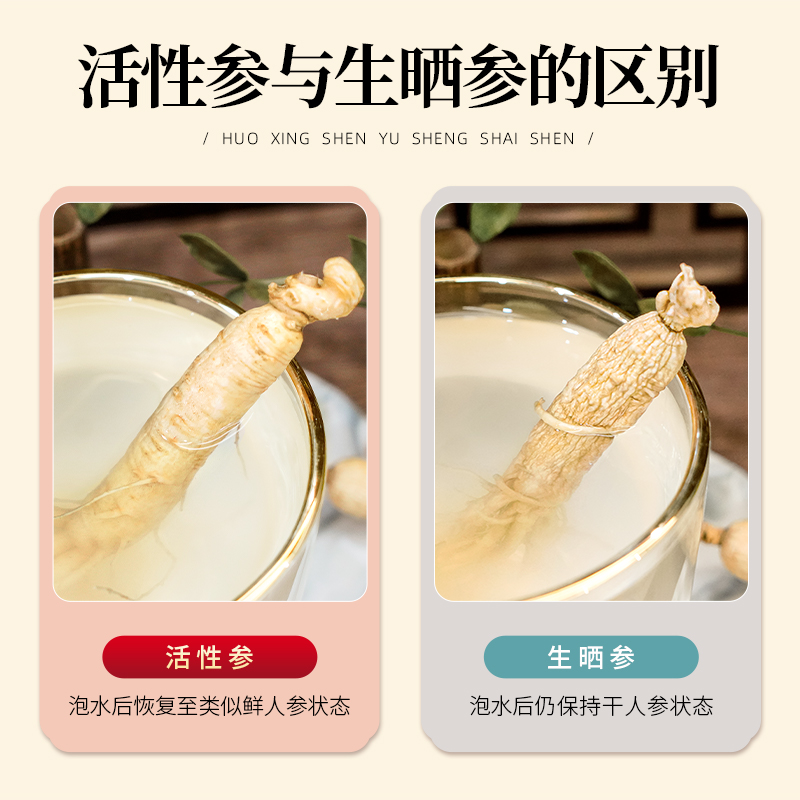 东北吉林长白山人参活性参泡水煲汤泡酒送礼长辈补品中秋高档礼盒