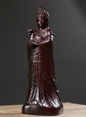 黑檀木雕妈祖神i像摆件实木雕刻天上圣母海神娘娘家居客厅玄关装