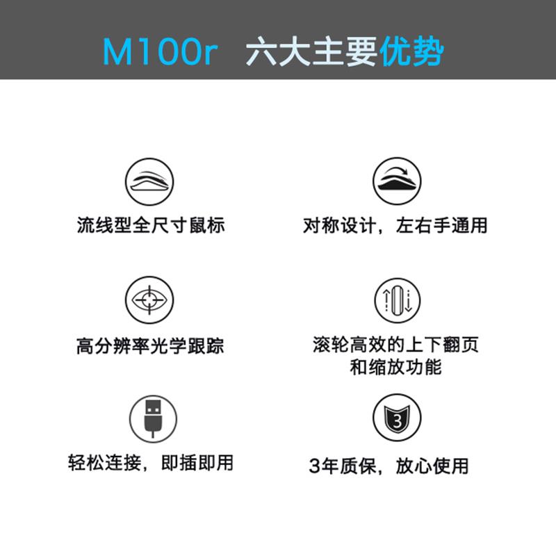 罗技M100r有线鼠标笔记本电脑办公家用通用USB外设商务M90滑鼠 - 图1