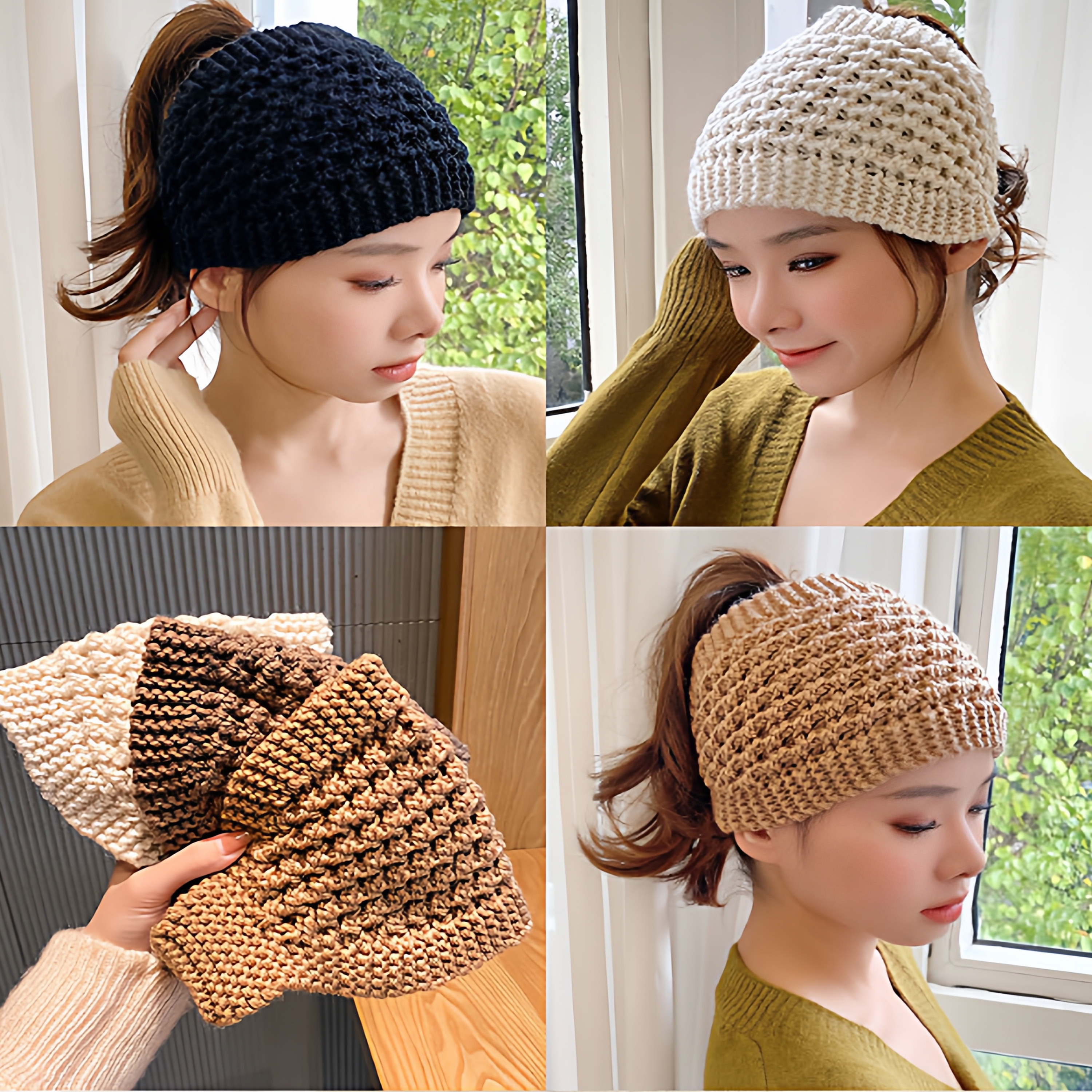 新款针织秋冬帽子毛线保暖头套发带冬季白发护耳包头带宽头巾围脖,淘宝优惠券,粉丝福利购,淘宝优惠卷