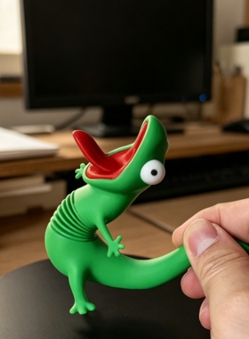 【听说他很火】3d打印绿色弹簧小蜥蜴办公室上班搭子解压摆件玩偶