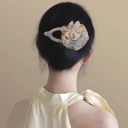 山茶抚香！超仙网纱玫瑰鸭嘴夹！氛围感后脑勺发饰气质鲨鱼夹盘发 - 图3
