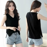 Хлопковый жилет без рукавов, футболка, топ с чашечками, майка топ, V-образный вырез, большой размер