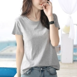 Хлопковая базовая приятная телу футболка с коротким рукавом с круглым воротником, короткий рукав, облегающий крой