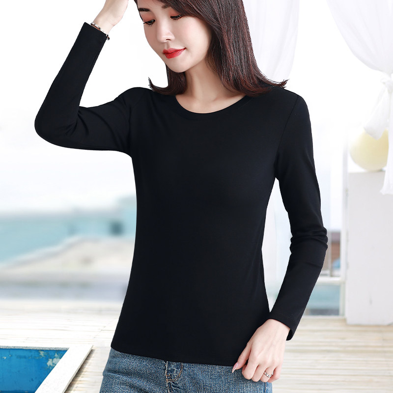 纯色简约圆领螺纹棉长袖t恤女弹力大码百搭基础显瘦打底衫春秋季,淘宝优惠券,粉丝福利购,淘宝优惠卷