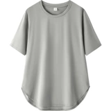 Изогнутая тонкая футболка с коротким рукавом, короткий рукав, круглый воротник