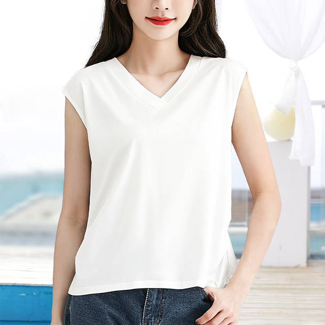 Loose sweetheart neck v-neck tank top t-shirt for women thin outer wear