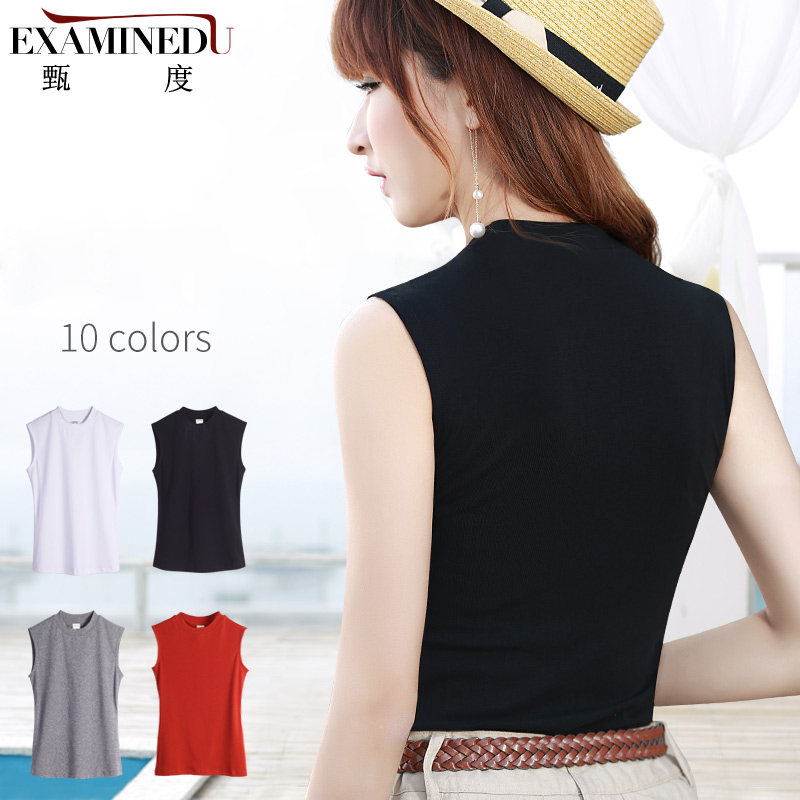 白色无袖t恤春夏中领小立领打底衫 甄度T恤