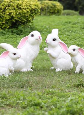 户外花园林别墅景观草地小品仿真动物雕塑庭院装饰小白兔子玻璃钢