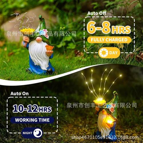 户外太阳能树脂工艺品庭院小矮人托小鸟摆件花园庭院灯景观灯摆件 - 图1