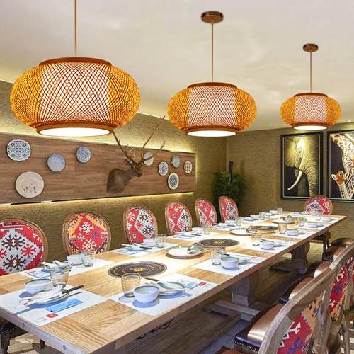 日式竹编灯笼竹子灯罩复古民宿大排档茶室火锅店客栈竹艺竹编吊灯 - 图0