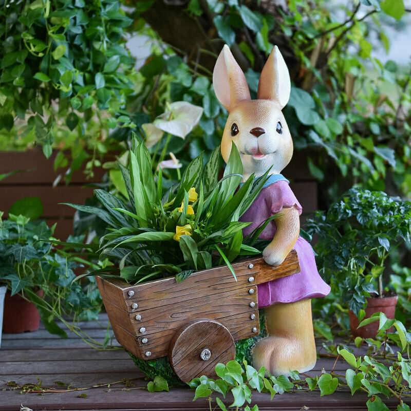颐铭源创意仿真动物兔子花盆工艺品家居摆件阳台花园装饰景观园艺